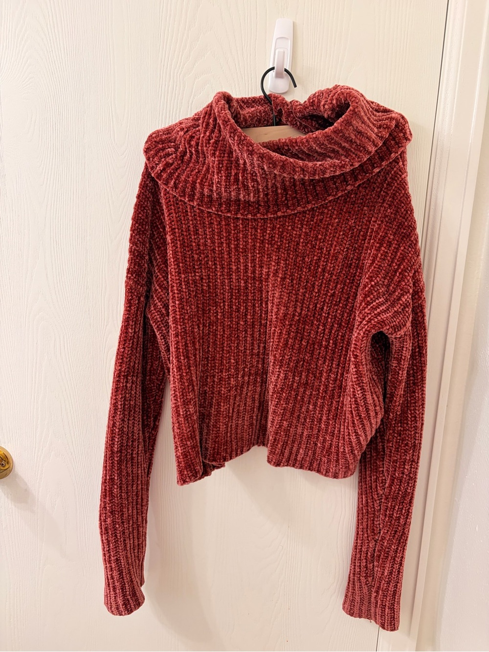 Cavalini Plush Chenille Cowl Neck Sweater in Deep Brick Red